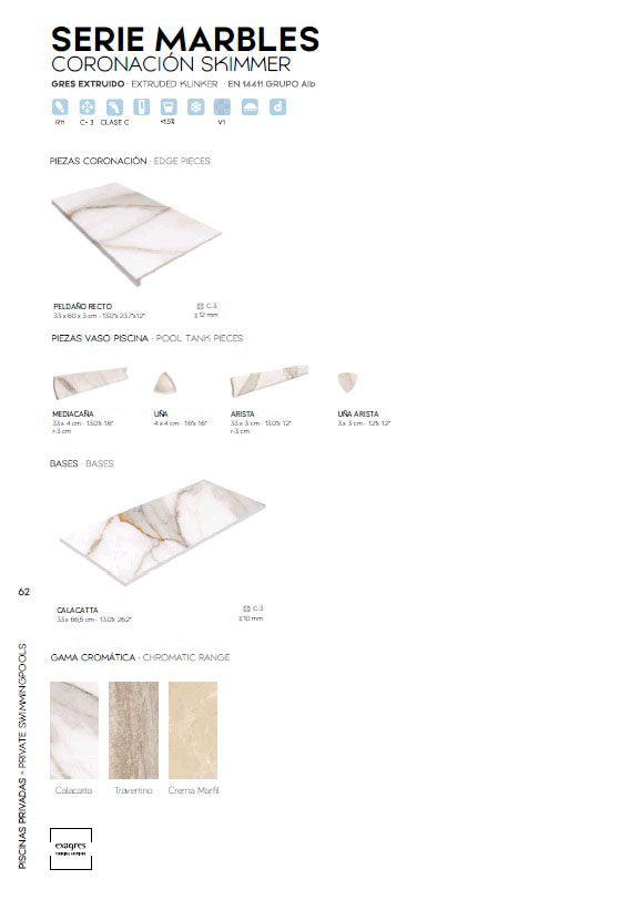 Ступінь Marbles Zanquín Fiorentino 18х40 см — плитка та спецелемент Exagres для басейну