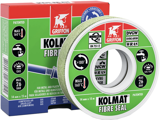 Стрічка ущільнювальна, армована просочена Kolmat Fibre Seal (12мм х15м) (фумка) (30шт) — Griffon для герметизації