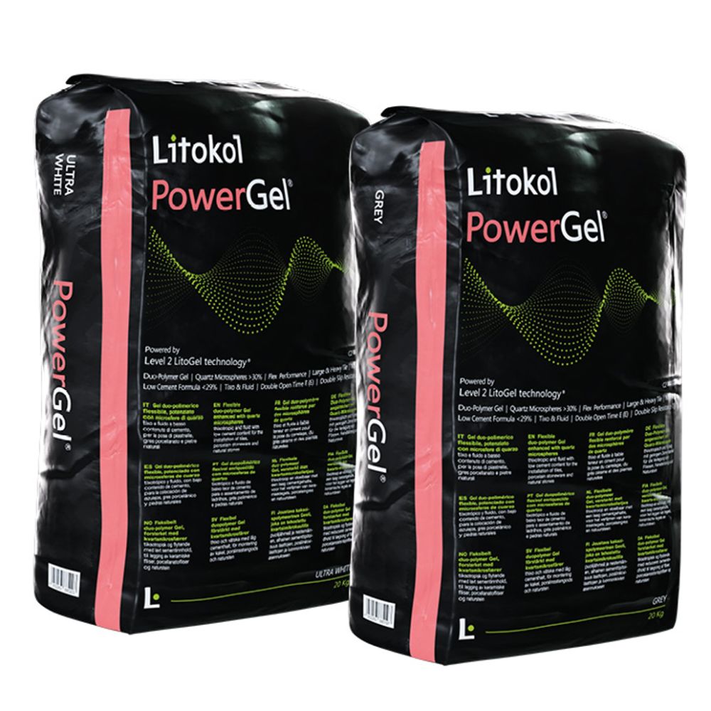 Гнучкий двополімерний гелеподібний клей Litokol PowerGel® мішок 20 кг Ультра білий — Litokol для басейнів, плитки та мозаїки